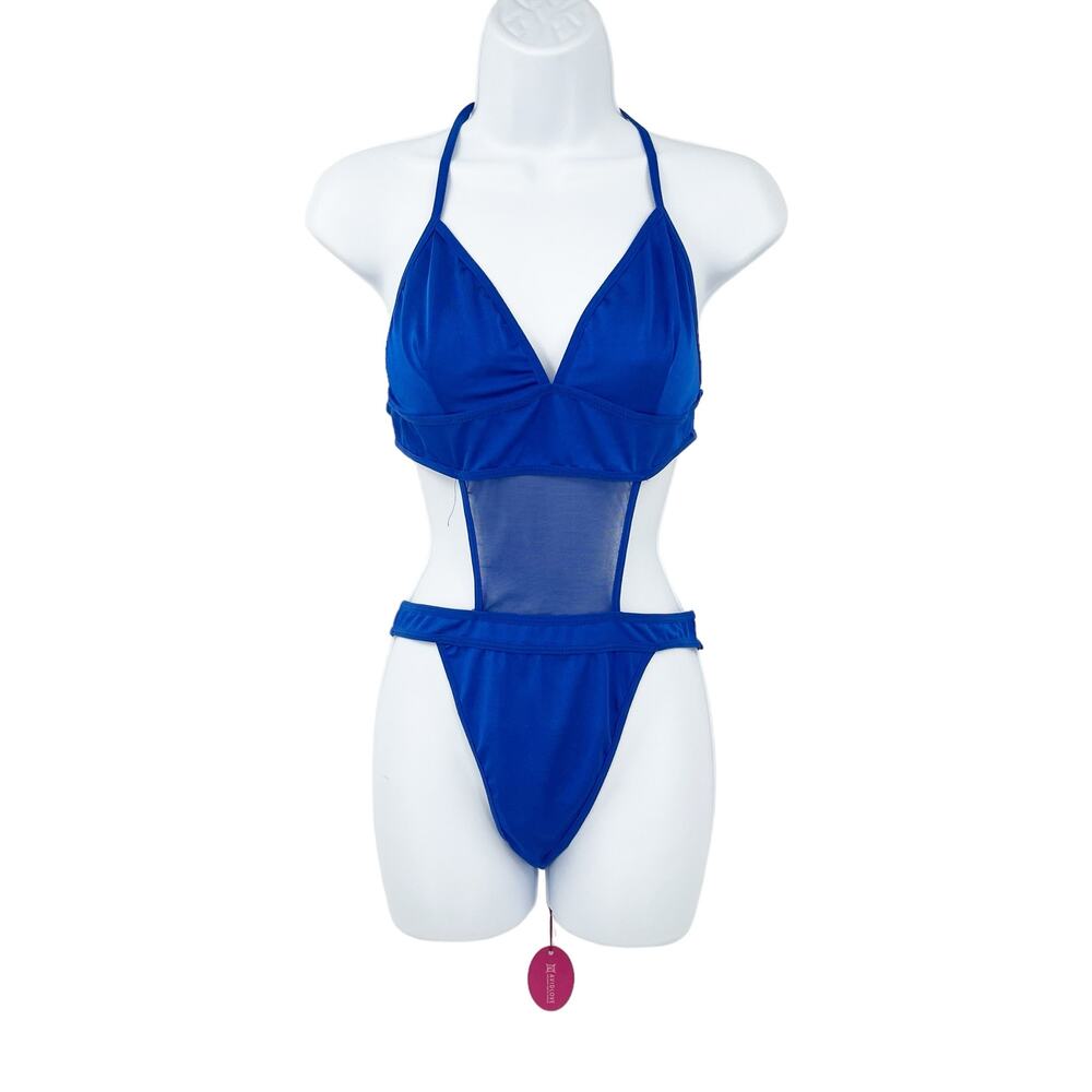 NWT Avidlove Womens Sexy Club Rave One Piece Cutout Bodysuit Size L Blue‎